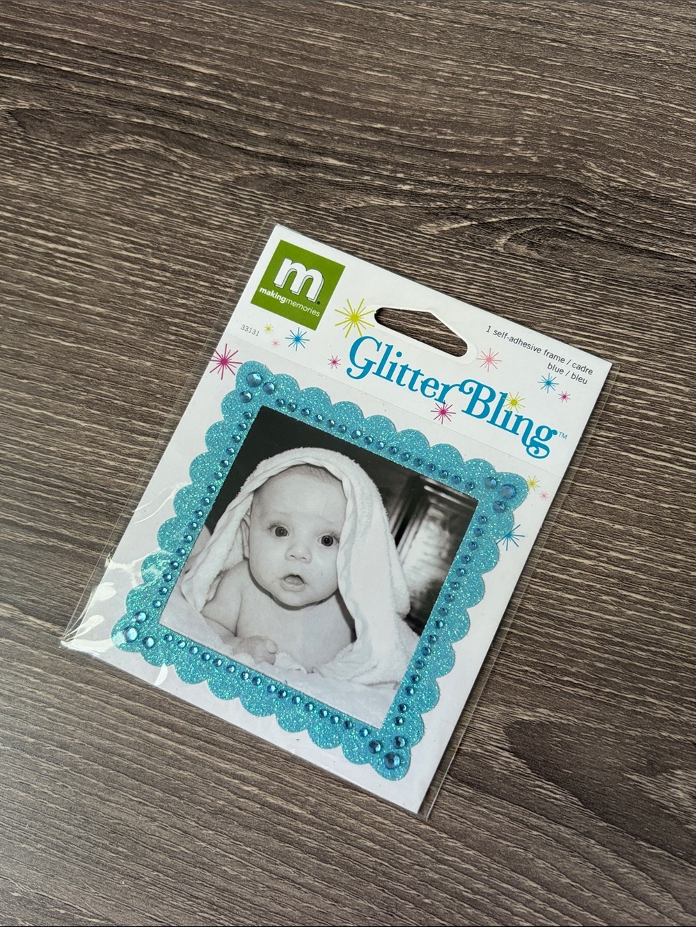 ❤️$3 Making Memories Glitter Bling Glitter Gem Frame Blue